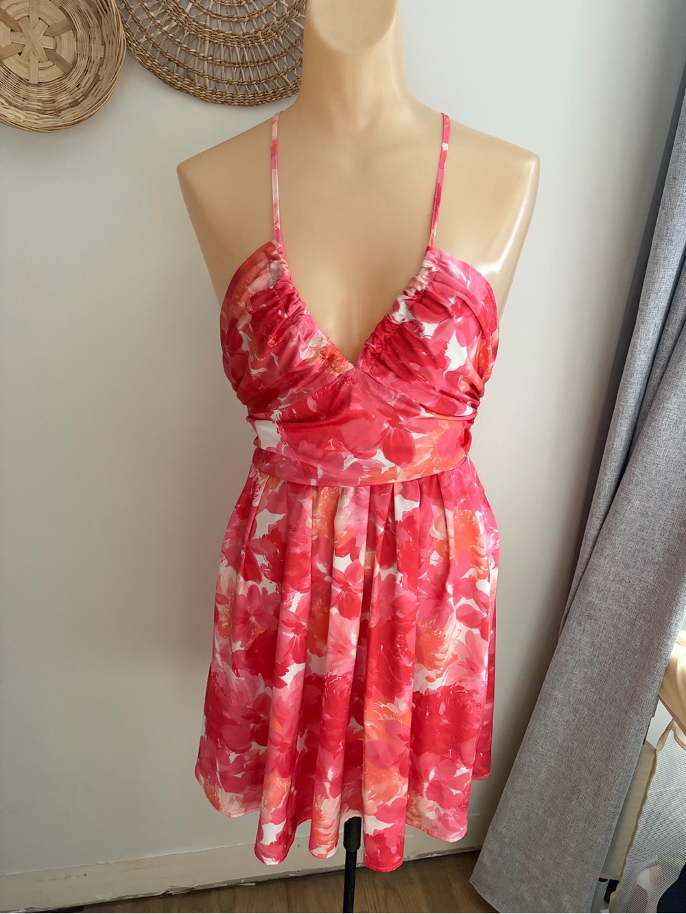 Women’s Pink Floral Spaghetti-Strap Dress